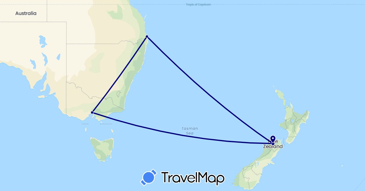 TravelMap itinerary: driving in Australia, New Zealand (Oceania)